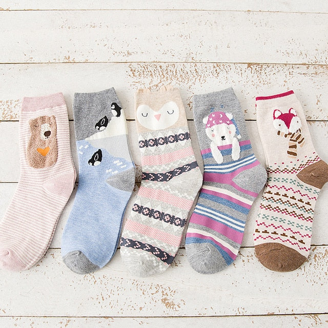 Cute Fuzzy Animals Socks (5 Pairs)