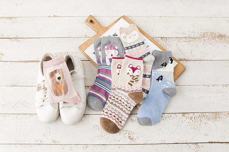 Cute Fuzzy Animals Socks (5 Pairs)