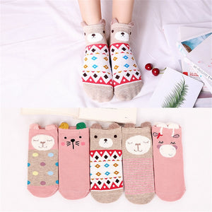 Cute Pink Animal Kids Cotton Socks (5 pairs)