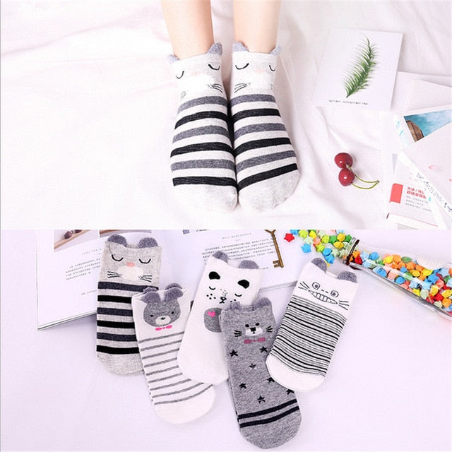 Cute White Animal Kids Cotton Socks (5 pairs)