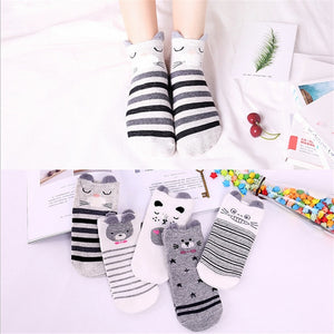 Cute White Animal Kids Cotton Socks (5 pairs)