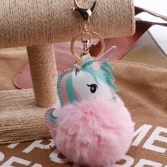 Unicorn pompom Keychain