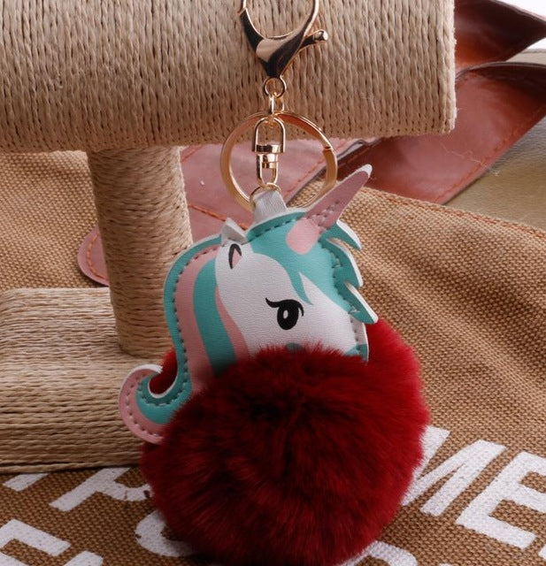 Unicorn pompom Keychain