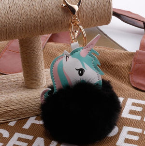 Unicorn pompom Keychain –